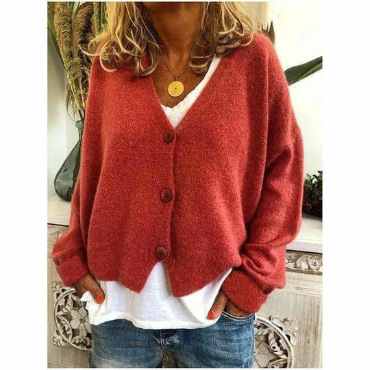 EB | Lässiger V-ausschnitt Cardigan Wollmischung