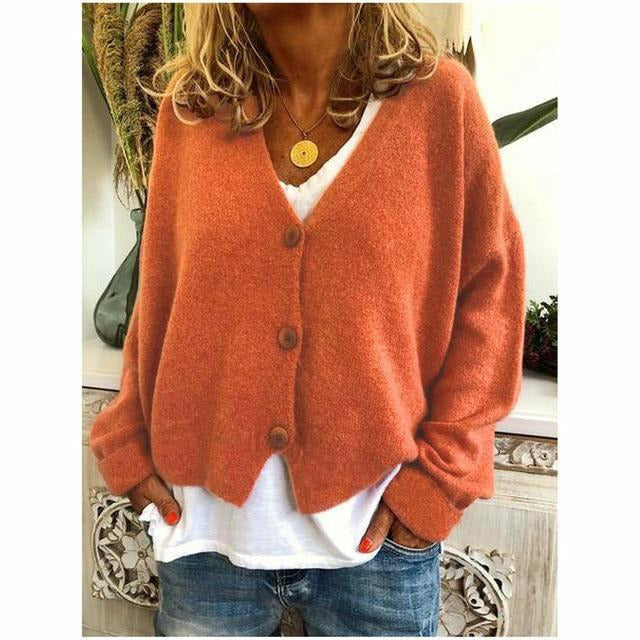 EB | Lässiger V-ausschnitt Cardigan Wollmischung