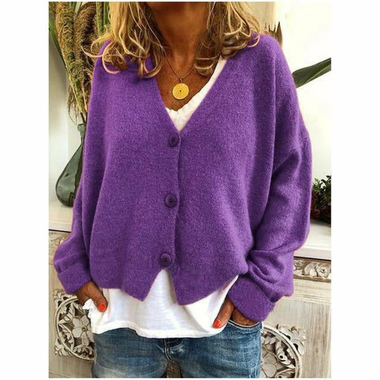 EB | Lässiger V-ausschnitt Cardigan Wollmischung