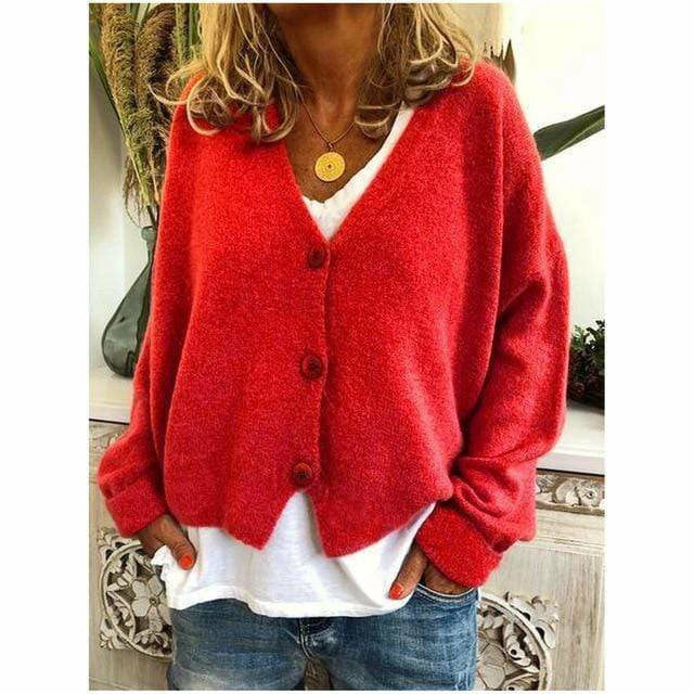 EB | Lässiger V-ausschnitt Cardigan Wollmischung