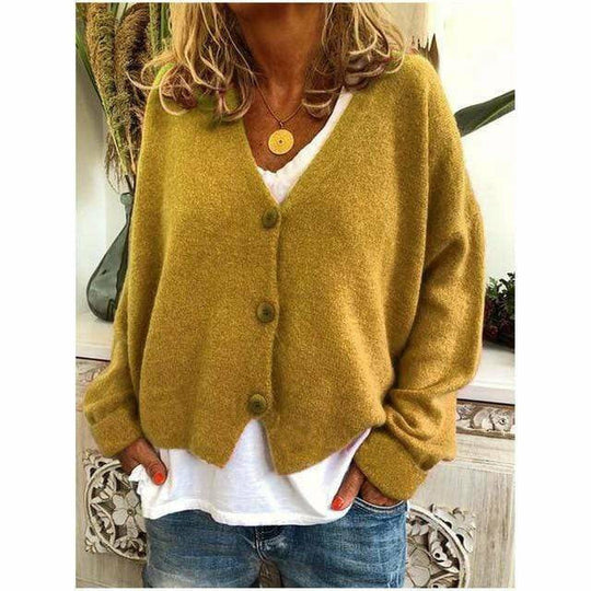 EB | Lässiger V-ausschnitt Cardigan Wollmischung