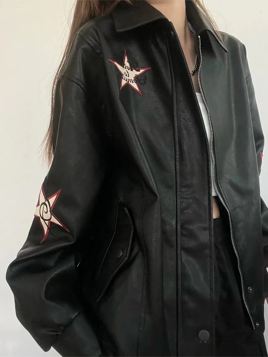EB | Lederjacke mit Reverskragen Und Stickerei