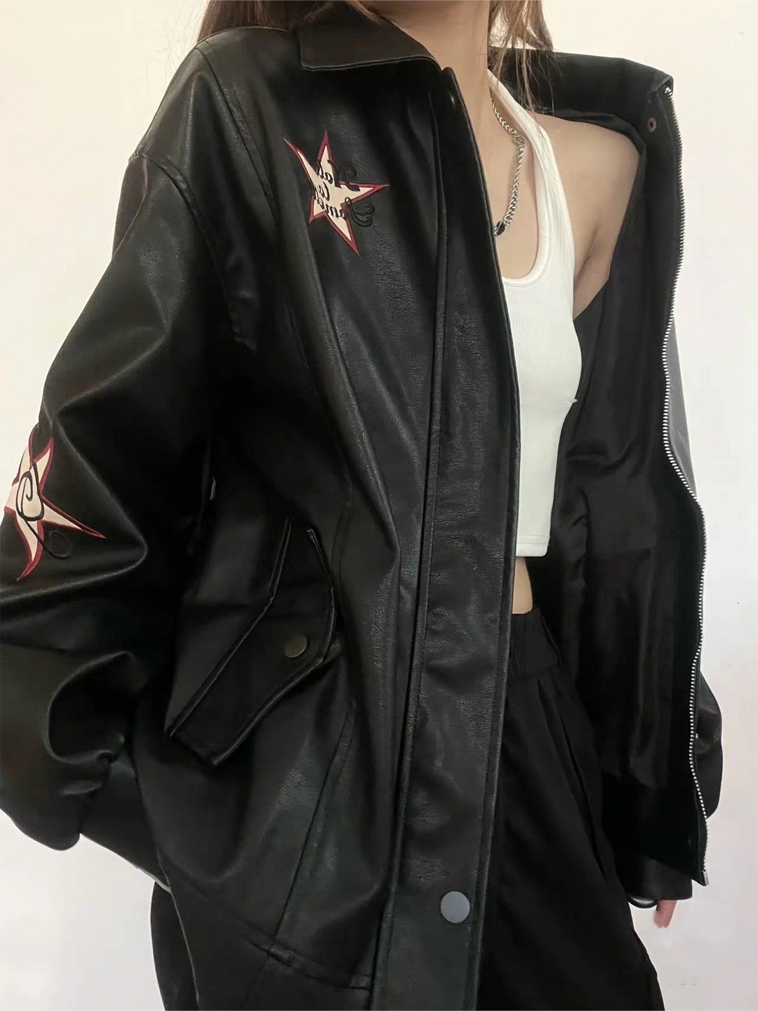 EB | Lederjacke mit Reverskragen Und Stickerei