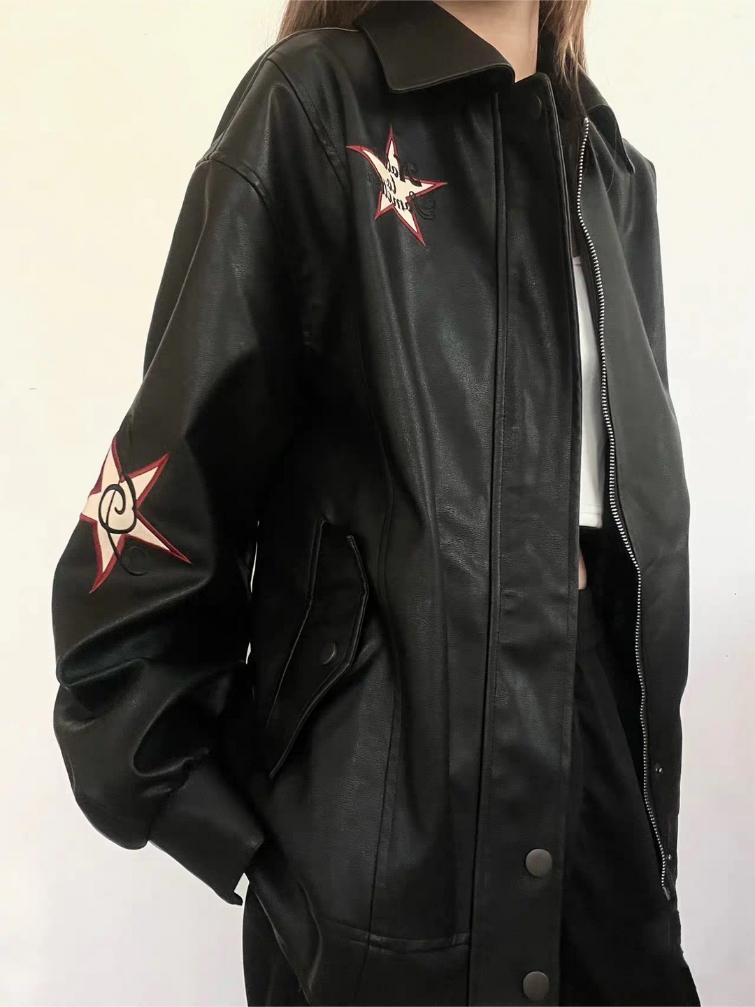EB | Lederjacke mit Reverskragen Und Stickerei