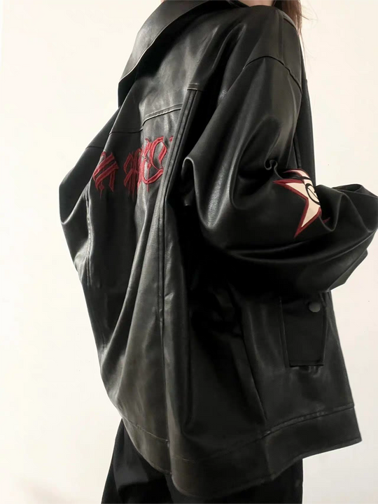 EB | Lederjacke mit Reverskragen Und Stickerei