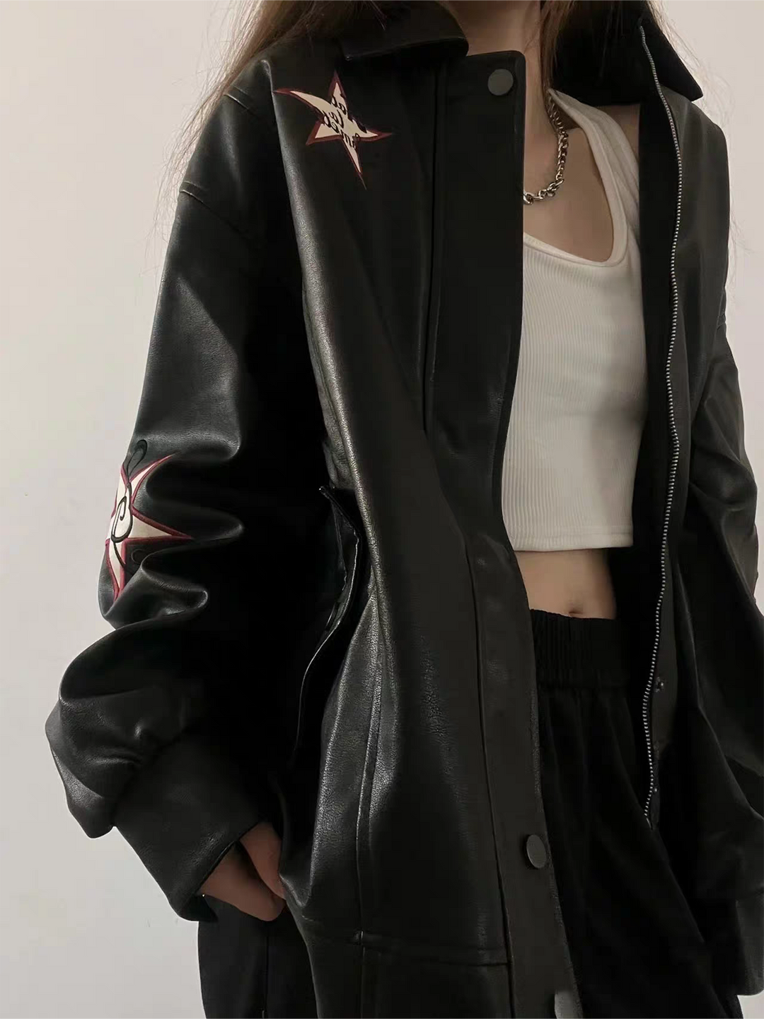 EB | Lederjacke mit Reverskragen Und Stickerei