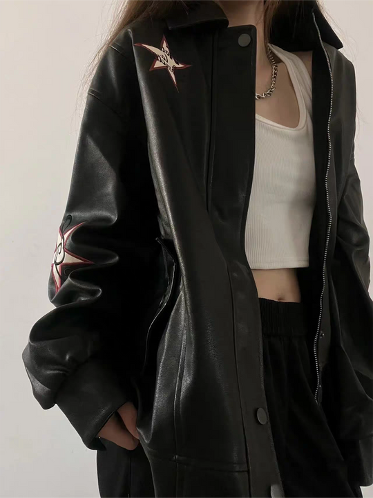EB | Lederjacke mit Reverskragen Und Stickerei