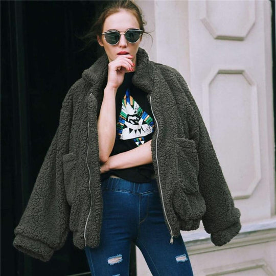 EB | Teddy Mantel - Oversized Fit - Weiches Fleece - Reißverschluss - Lässiger Look
