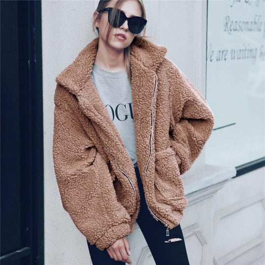 EB | Teddy Mantel - Oversized Fit - Weiches Fleece - Reißverschluss - Lässiger Look