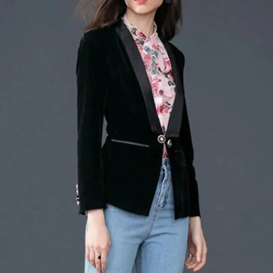 EB | Der Prowess Samt V-Ausschnitt Blazer Damen - Lässig - Uni-Einfarbig