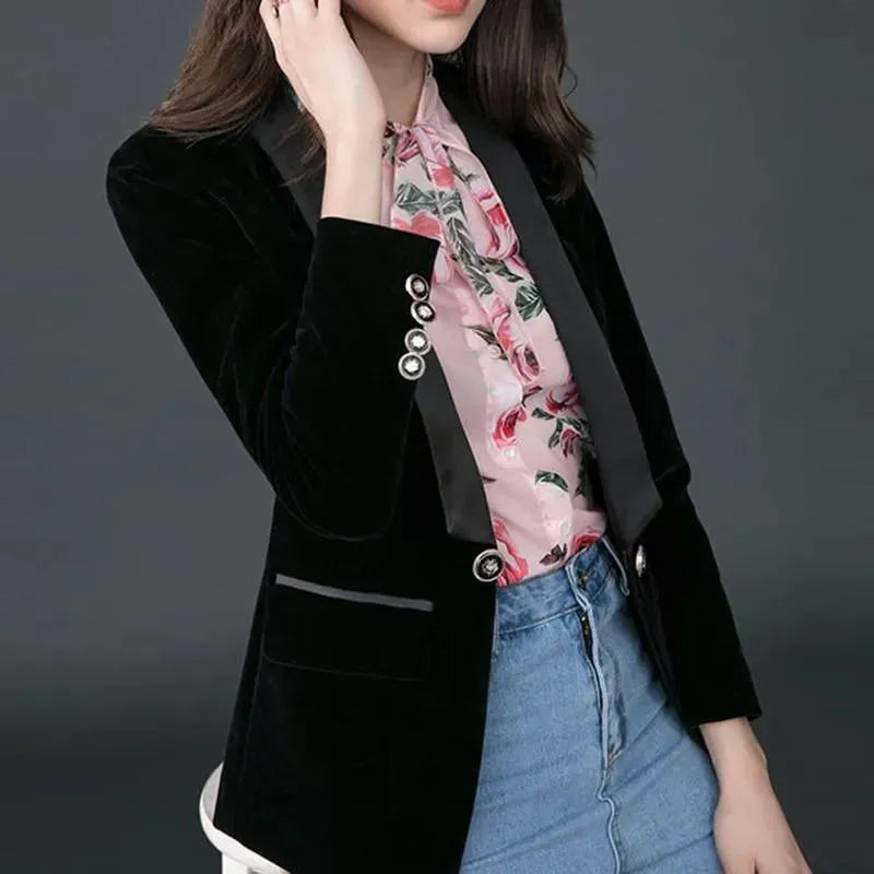 EB | Der Prowess Samt V-Ausschnitt Blazer Damen - Lässig - Uni-Einfarbig