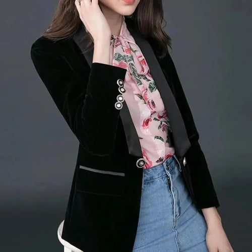 EB | Der Prowess Samt V-Ausschnitt Blazer Damen - Lässig - Uni-Einfarbig