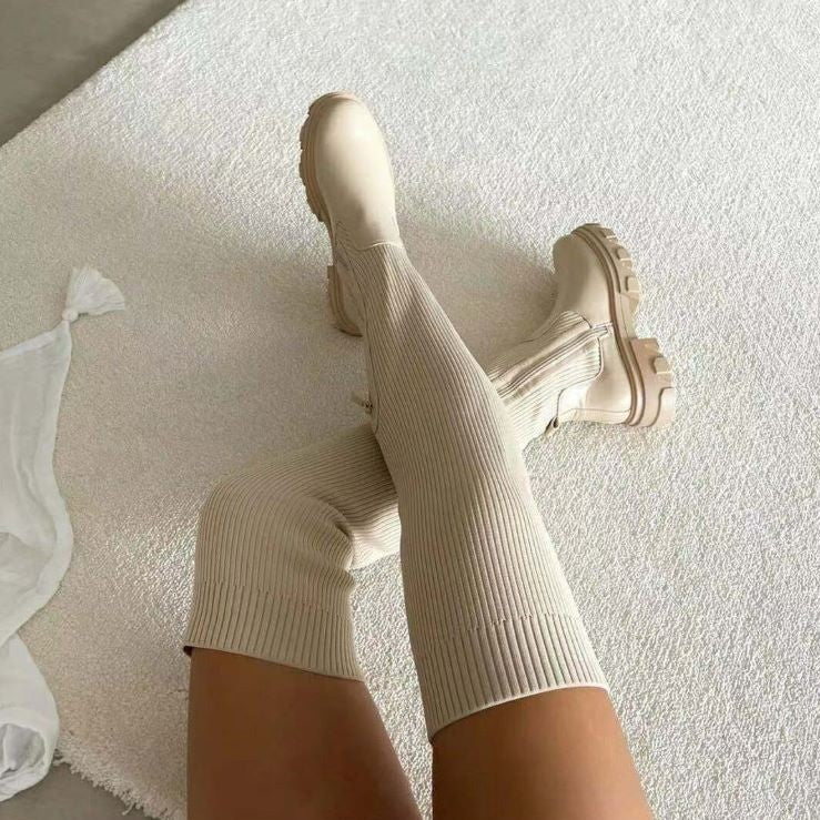 EB | Über-Die-Knie Elastische Strickstiefel