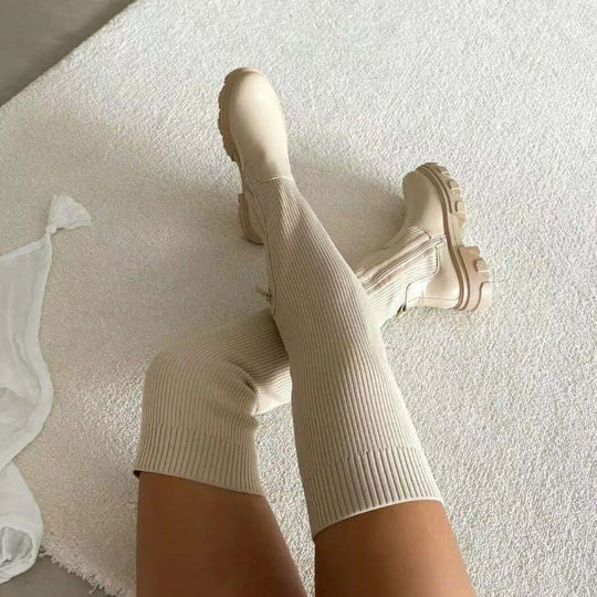 EB | Über-Die-Knie Elastische Strickstiefel