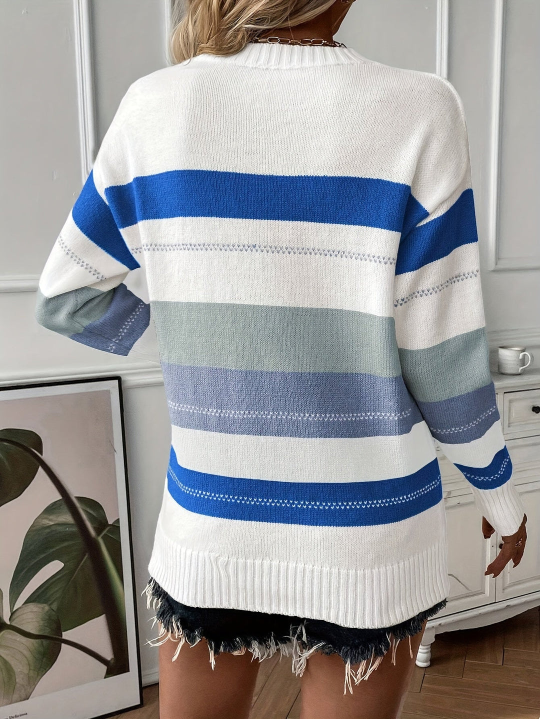 EB | Trendy Farbblock Rundhals Pullover