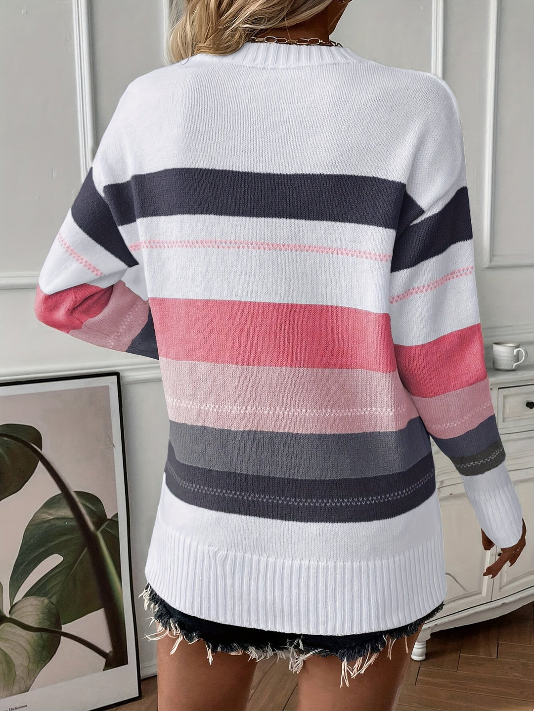 EB | Trendy Farbblock Rundhals Pullover