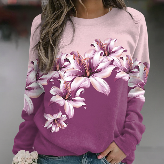 EB | Sweatshirt Weiches Atmungsaktives Material Bequeme Passform Floral Print Lange Ärmel