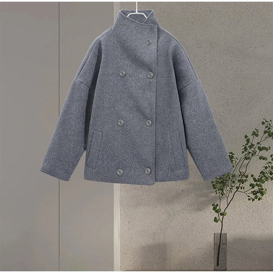 EB | Wollmischung Jacke mit Hohem Kragen und Knöpfen