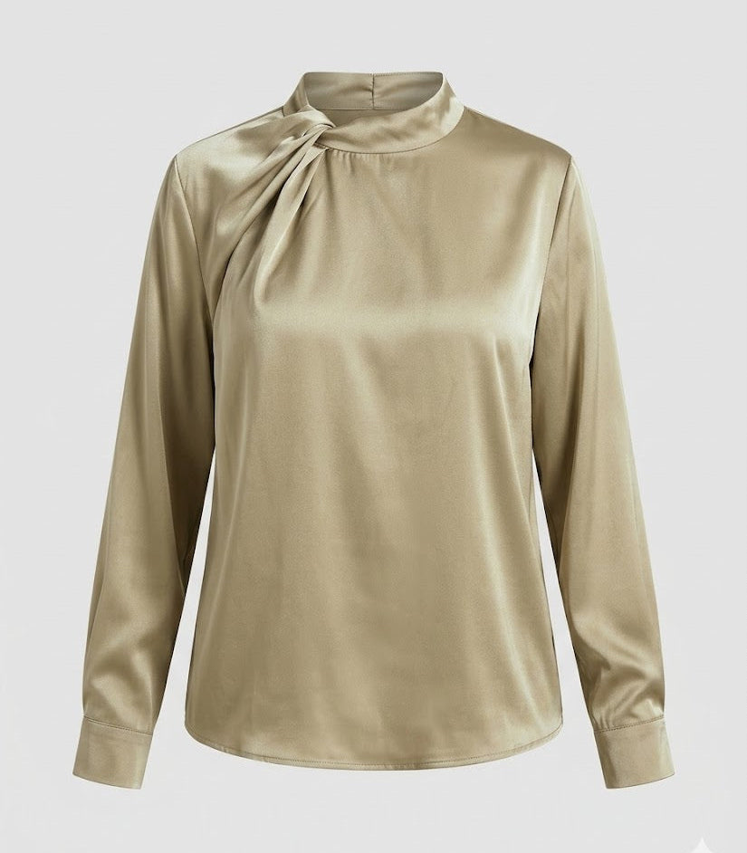 Satin Langarmbluse Damen Mit Schleife