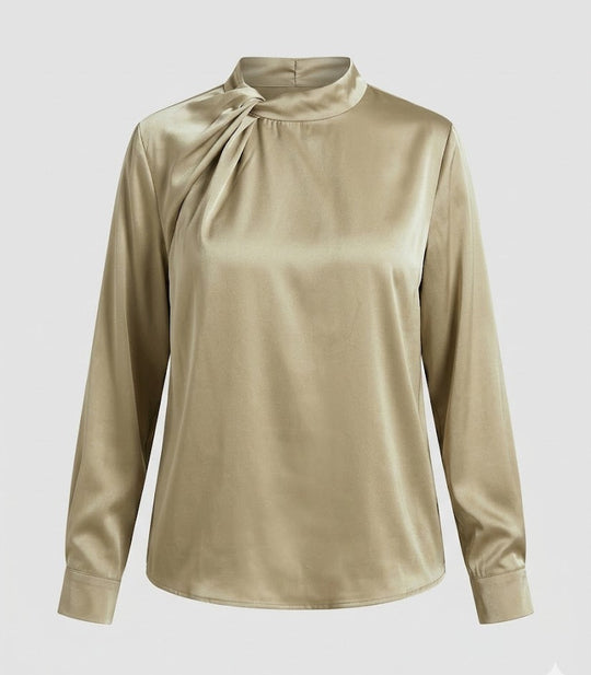 Satin Langarmbluse Damen Mit Schleife