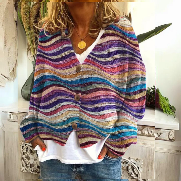 EB | Damen Knopf Blumen Cardigan aus Daunen Warm