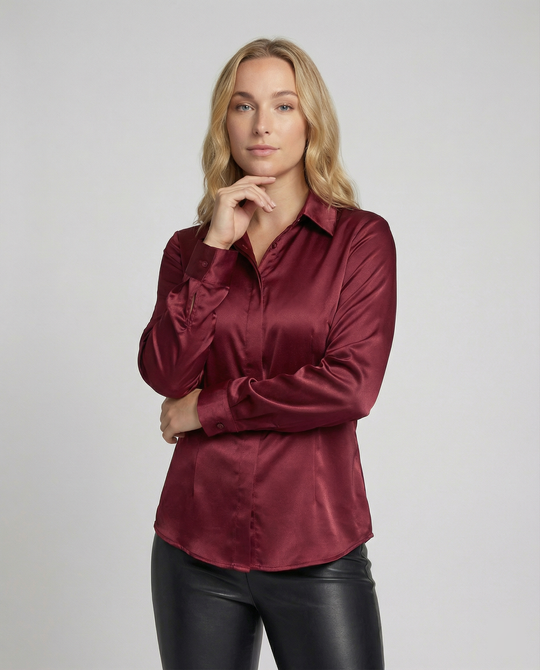 Damen Satin-Bluse mit klassischem Kragen EB