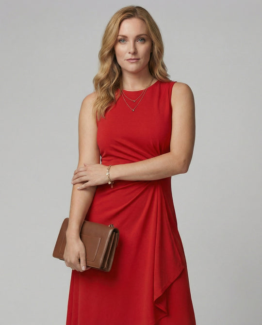 Damen ärmelloses Wickelkleid mit asymmetrischem Saum und Raffungen EB