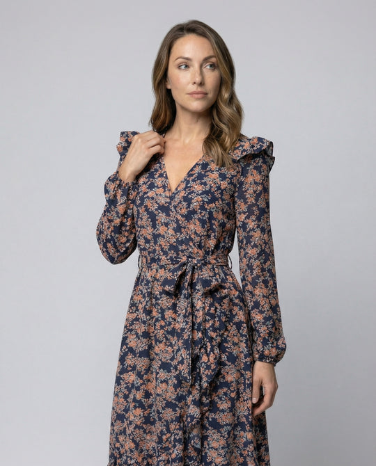 Damen Blusenkleid mit floralem Design und taillierbarem Gürtel EB