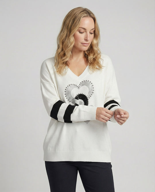 EB | Damenpullover mit Herzmuster & V-Ausschnitt