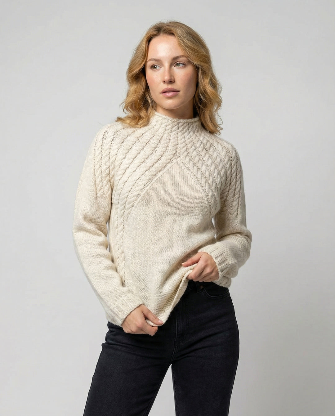 Damen Wolle Rippstrickpullover mit Hoher Kragen & Lässiger Stil | EB