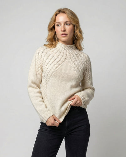 Damen Wolle Rippstrickpullover mit Hoher Kragen & Lässiger Stil | EB