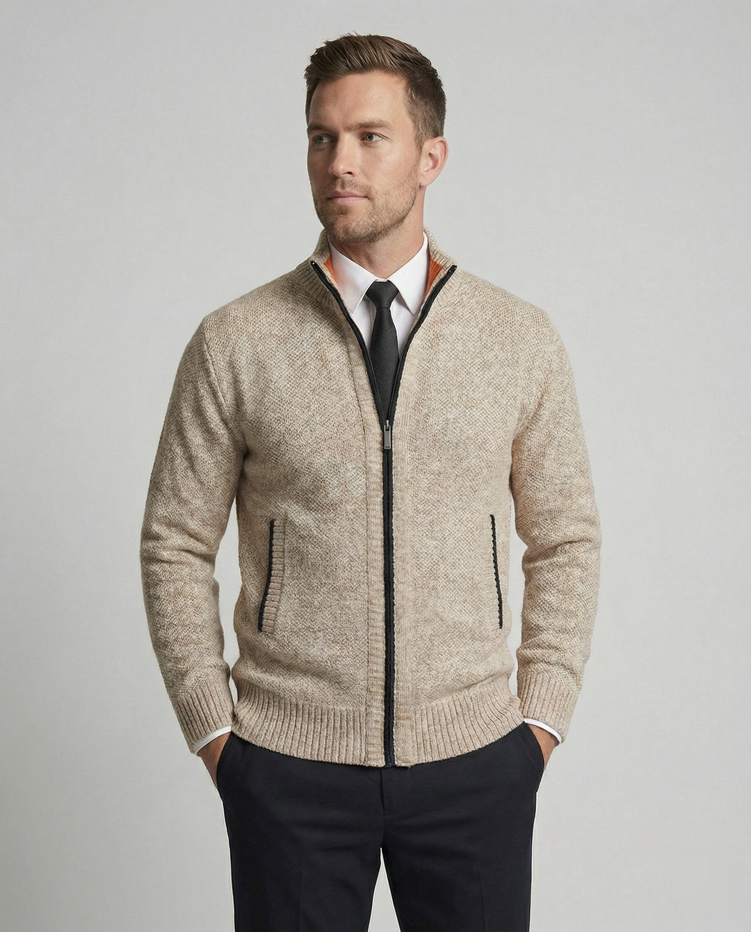 Herren Strickjacke mit hohem Kragen und elegantem Reißverschluss EB