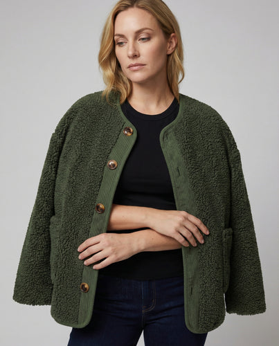 EB | Damen Warme Winterjacken - Lässige Langarm Button-up Fleecejacke aus Sherpa