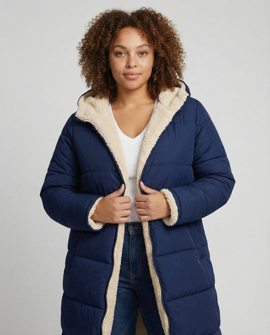 Damen lange, gefütterte Winterjacke mit Fleece-Futter EB