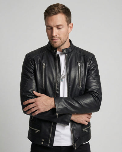 Herren Kunstlederjacke mit asymmetrischem Reißverschluss EB