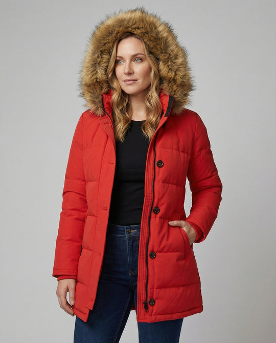 EB | Slim-Fit Winterparka mit Kunstfellkapuze