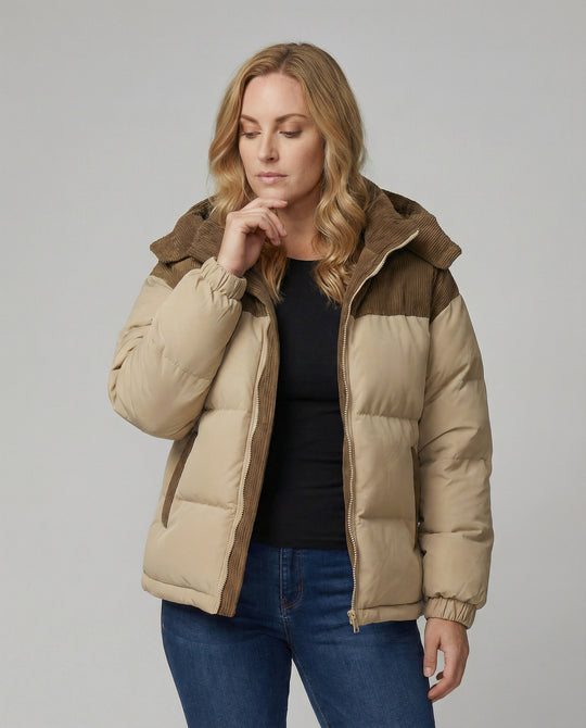 EB | Casuale Kapuzenjacke mit Puffern und Farbblockdesign