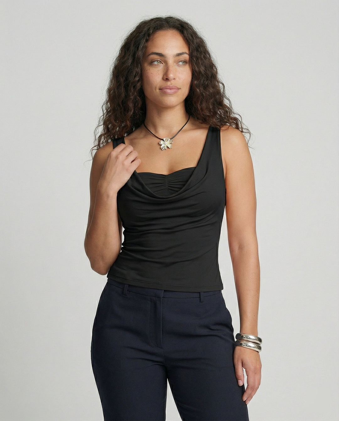 Damen Drapierter Front Ärmelloses Top EB