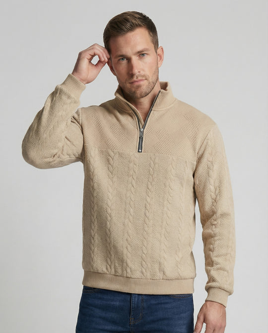 Herren Strickpullover mit hohem Kragen und modernem Reißverschluss EB