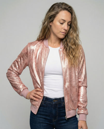 Damen Glänzende Bomberjacke mit Reißverschluss EB