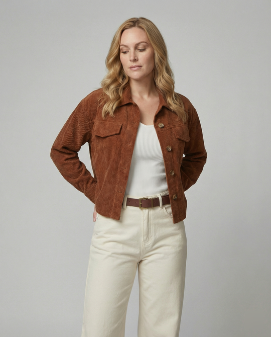 Damen Baumwollcordjacke mit Taschen und Knopfverschluss EB