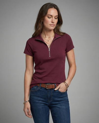 Damen Poloshirt mit kurzem Reißverschluss und figurbetontem Schnitt EB