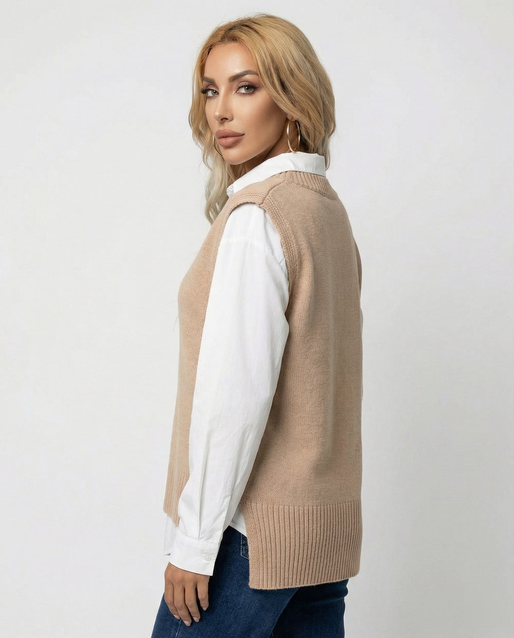 Damen Strickweste mit V-Ausschnitt und Rippstruktur EB