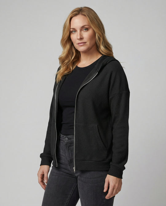 Damen lässige Waffle-Hoodie Jacke mit Reißverschluss EB