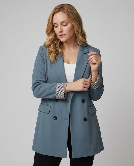 Damen Doppelreihiger Blazer mit kontrastierenden Ärmelaufschlägen EB