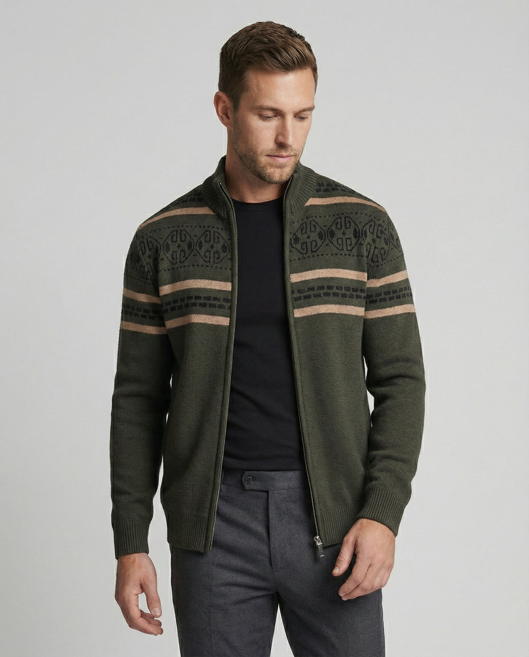 Herren Strickjacke mit modernem Zipper-Design und Muster EB
