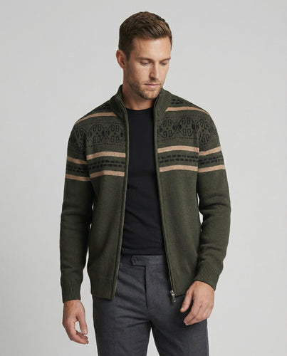 Herren Strickjacke mit modernem Zipper-Design und Muster EB