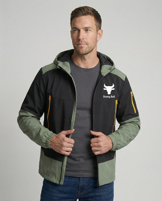 EB | Herrenjacke mit Reißverschluss, Kapuze und Farbblockdesign