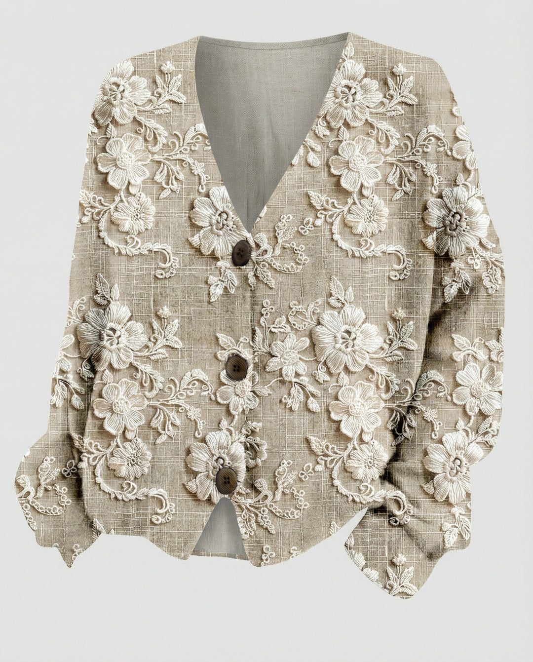 EB | Cardigan mit 3d Spitzen Knopfverschluss Romantisch und Lässig