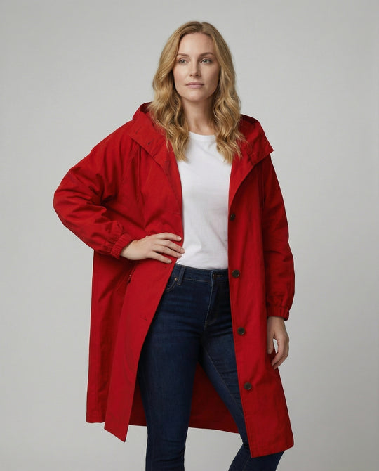 EB | stilvolle lange Damenjacke mit Kapuze